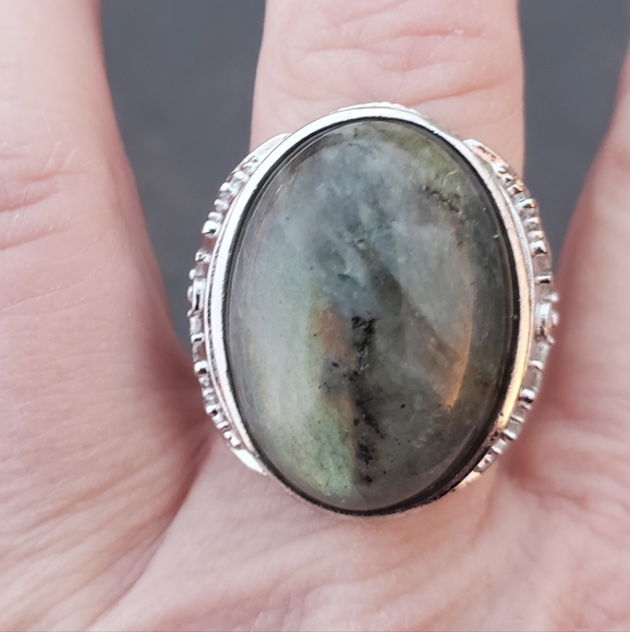 New Men's Labradorite Adjustable 925 Silver Ring. - Picture 16 of 16